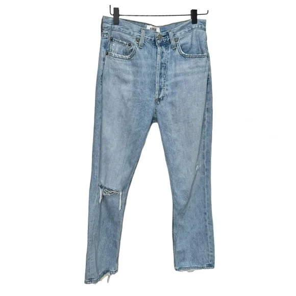 Agolde Riley High Rise Straight Crop Jeans Distressed Size 27 - Picture 3 of 16